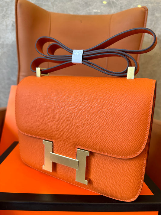 [Half Handmade]Hermès Constance Bag in Orange Epsom Leather with Gold Hardware