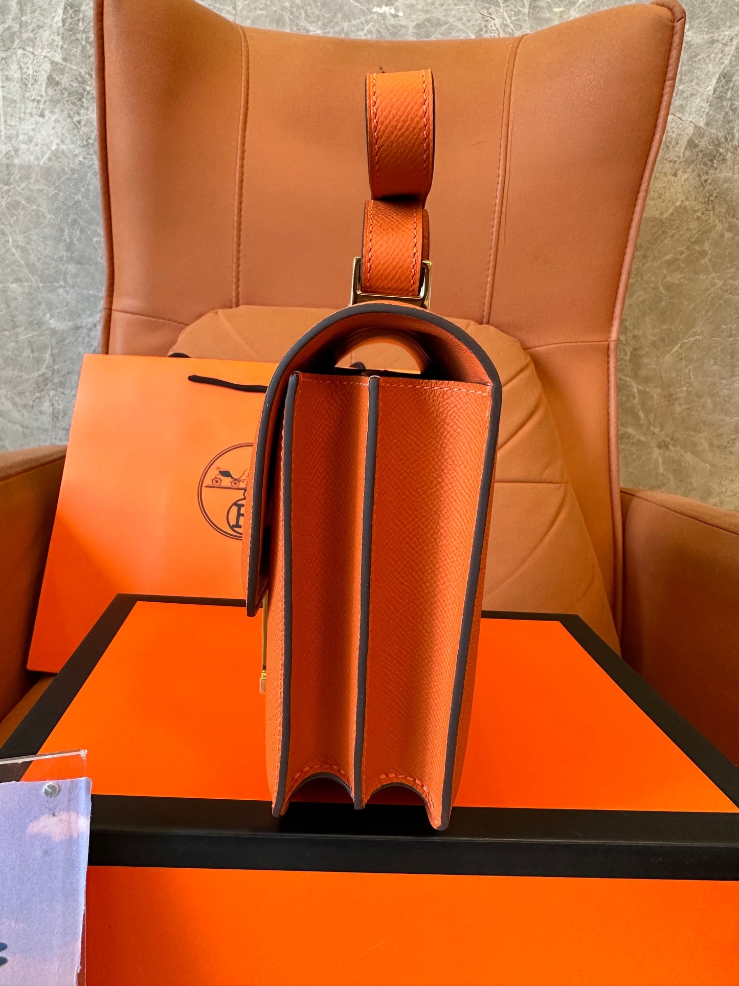 [Half Handmade]Hermès Constance Bag in Orange Epsom Leather with Gold Hardware