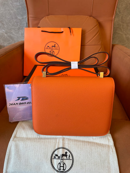 [Half Handmade]Hermès Constance Bag in Orange Epsom Leather with Gold Hardware