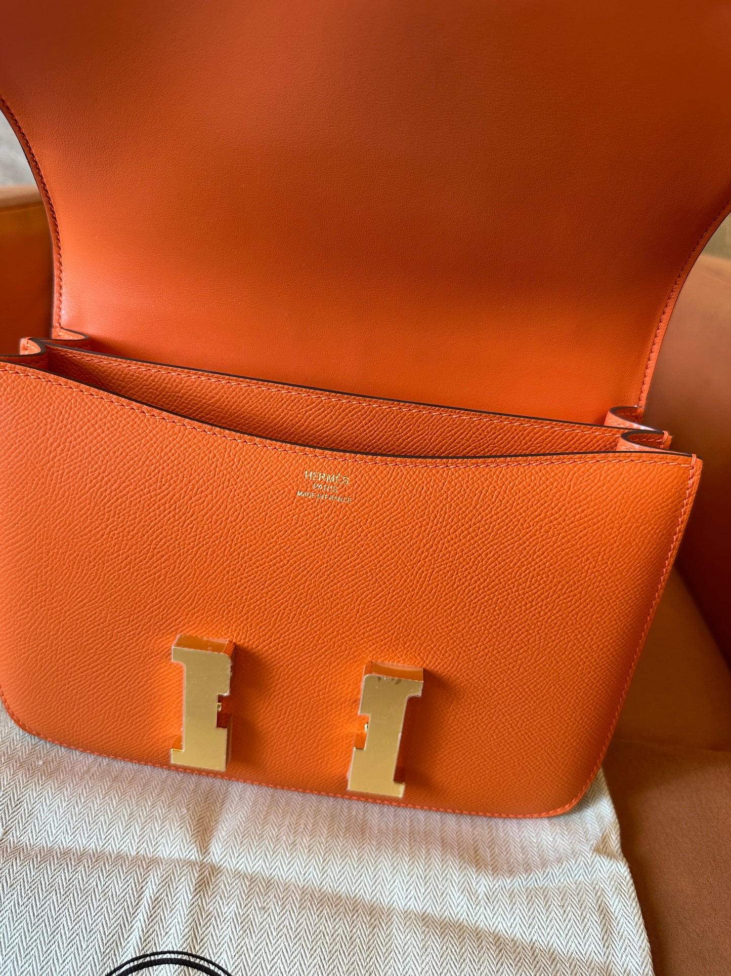 [Half Handmade]Hermès Constance Bag in Orange Epsom Leather with Gold Hardware