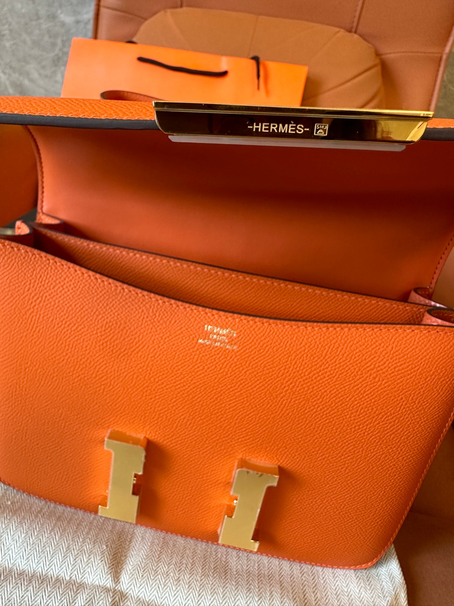 [Half Handmade]Hermès Constance Bag in Orange Epsom Leather with Gold Hardware