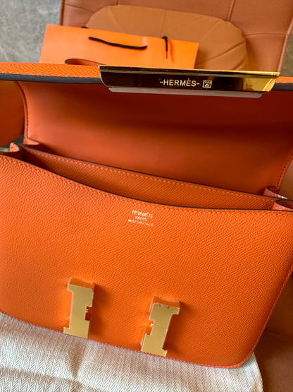 [Half Handmade]Hermès Constance Bag in Orange Epsom Leather with Gold Hardware