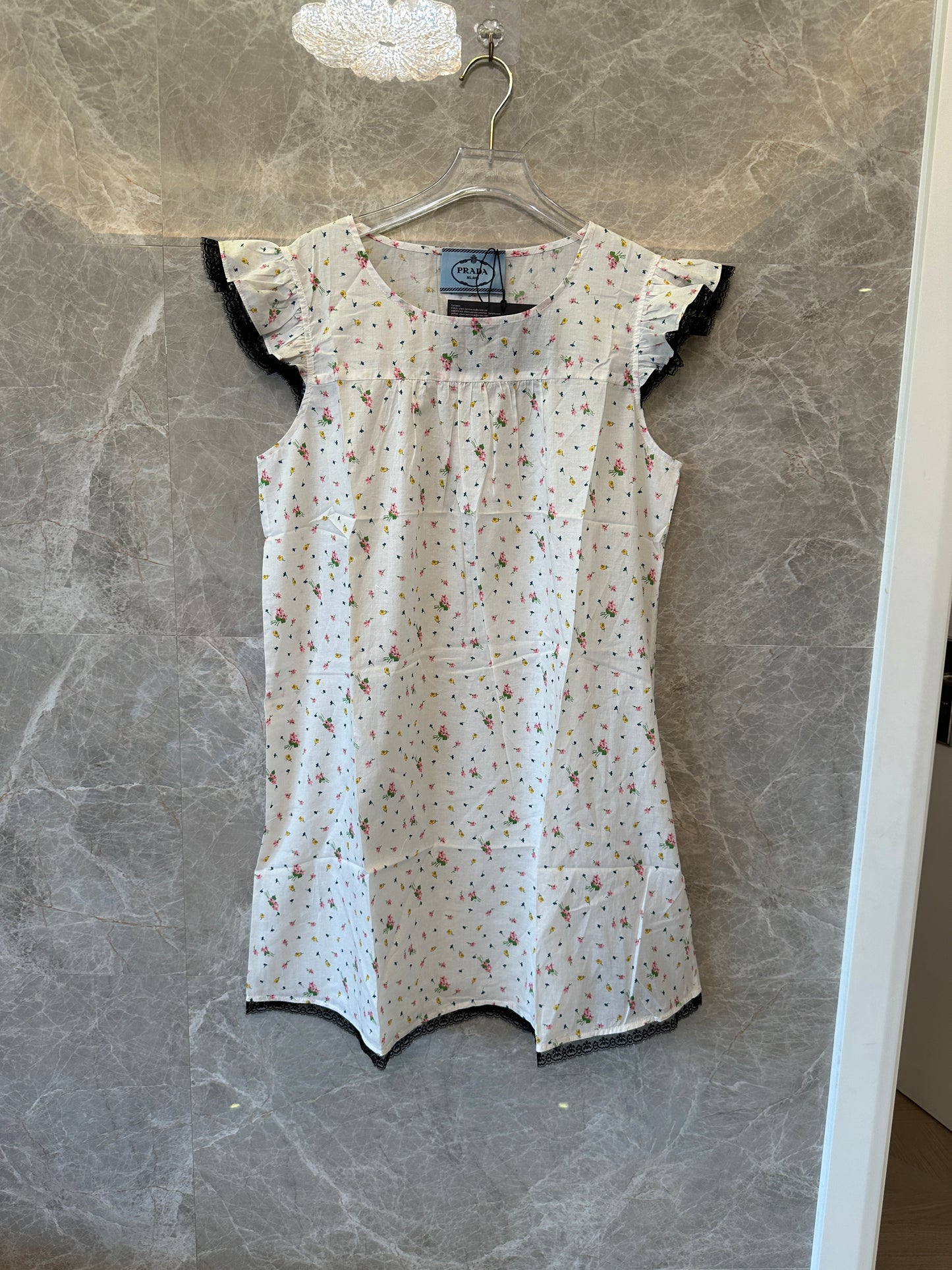 Prada Floral Print Ruffle Sleeve Dress