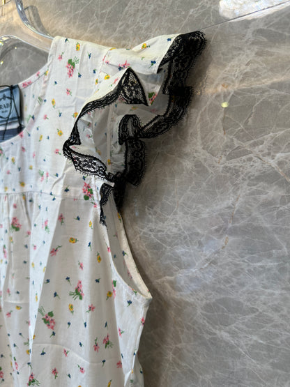 Prada Floral Print Ruffle Sleeve Dress