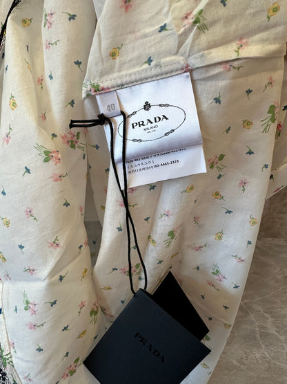 Prada Floral Print Ruffle Sleeve Dress