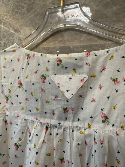 Prada Floral Print Ruffle Sleeve Dress