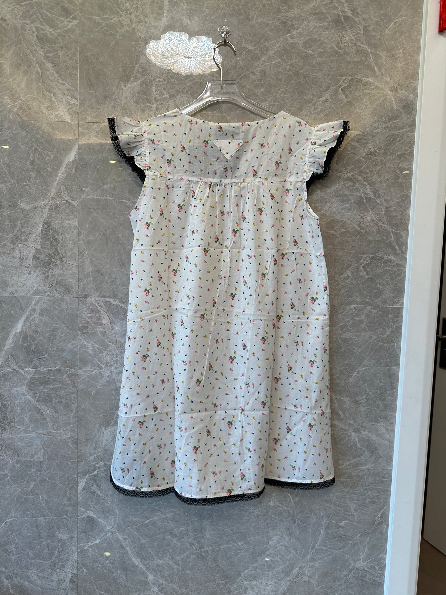 Prada Floral Print Ruffle Sleeve Dress