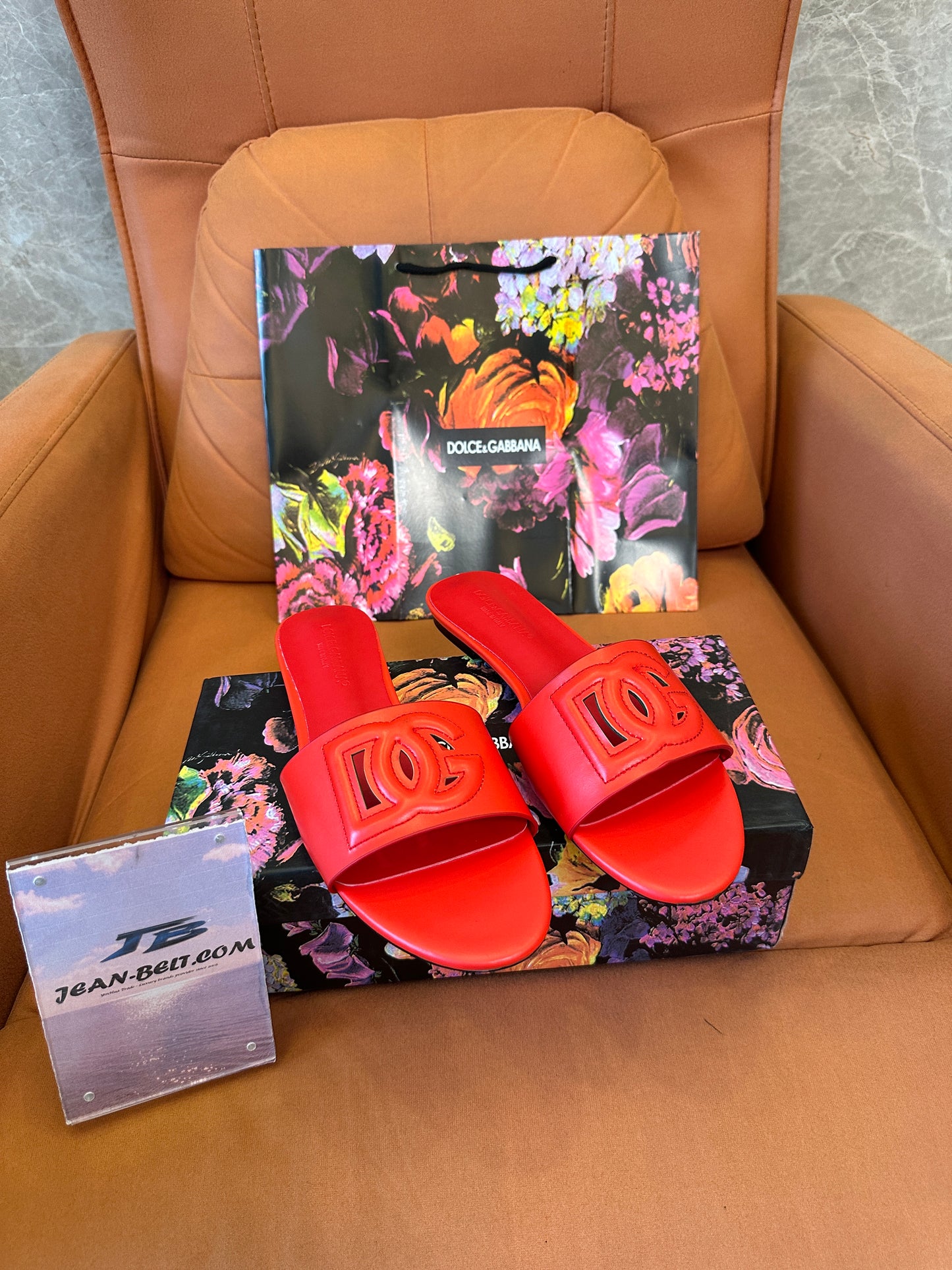 Dolce & Gabbana DG Logo Leather Slide Sandals