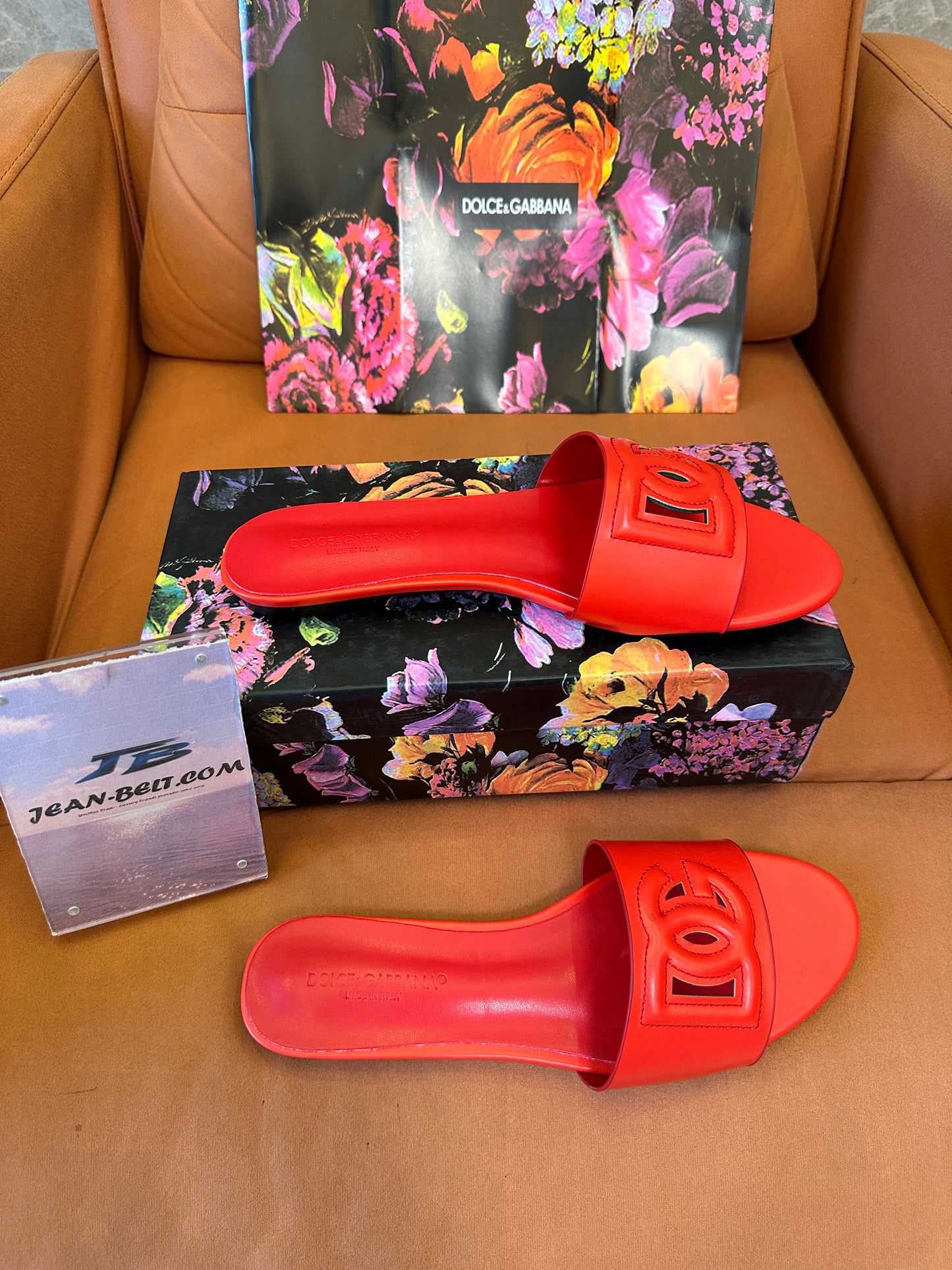 Dolce & Gabbana DG Logo Leather Slide Sandals