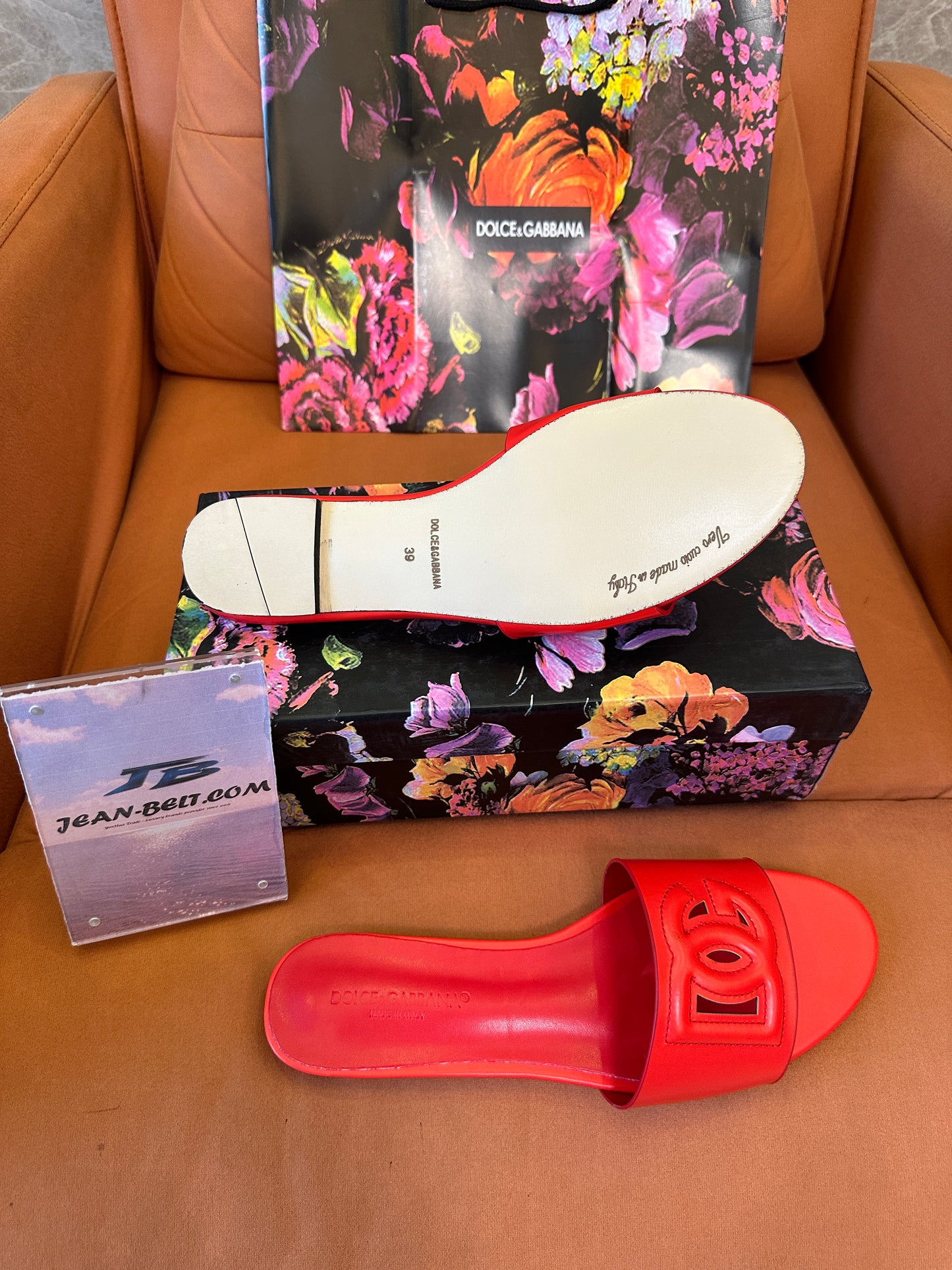 Dolce & Gabbana DG Logo Leather Slide Sandals