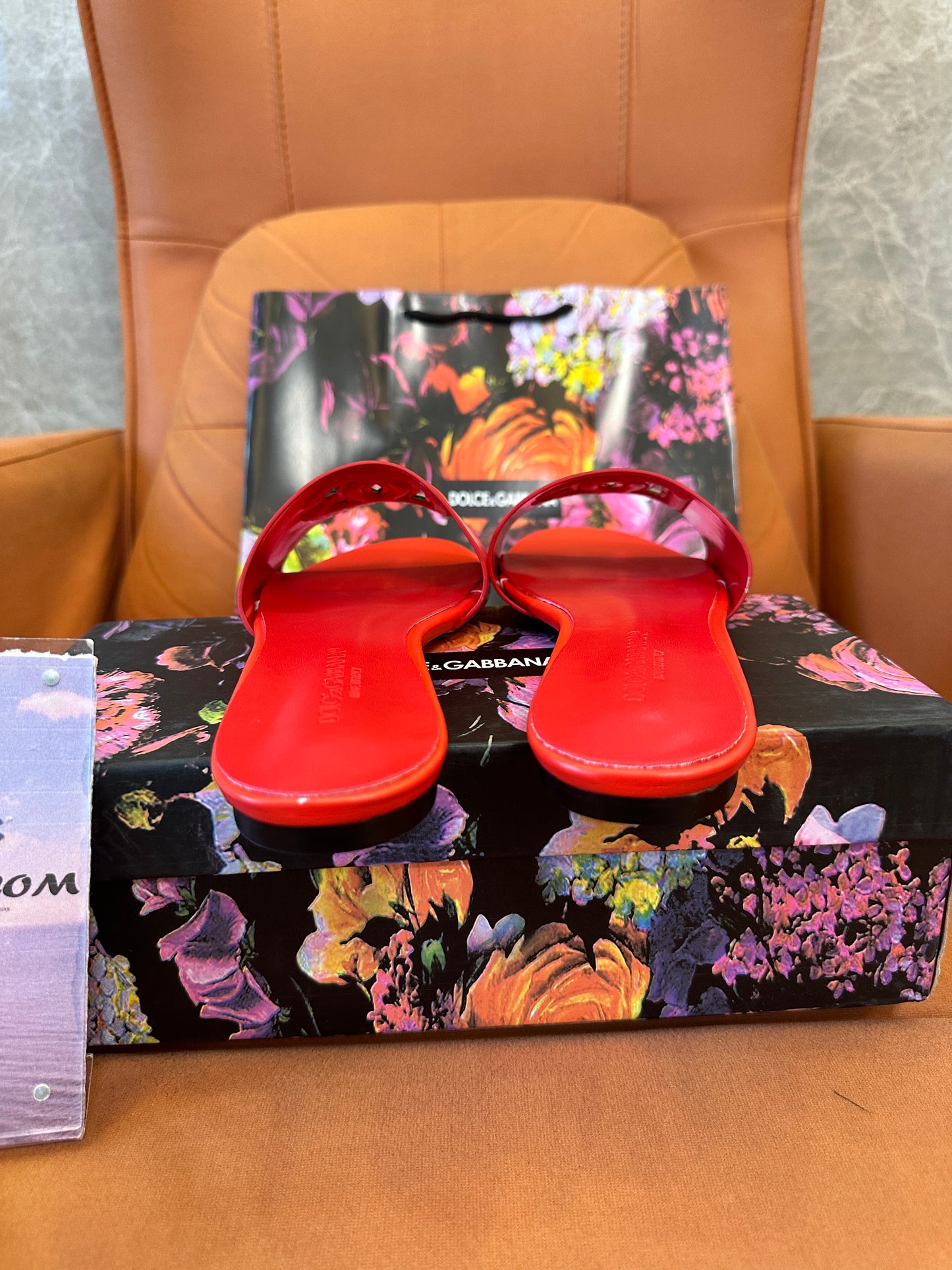 Dolce & Gabbana DG Logo Leather Slide Sandals