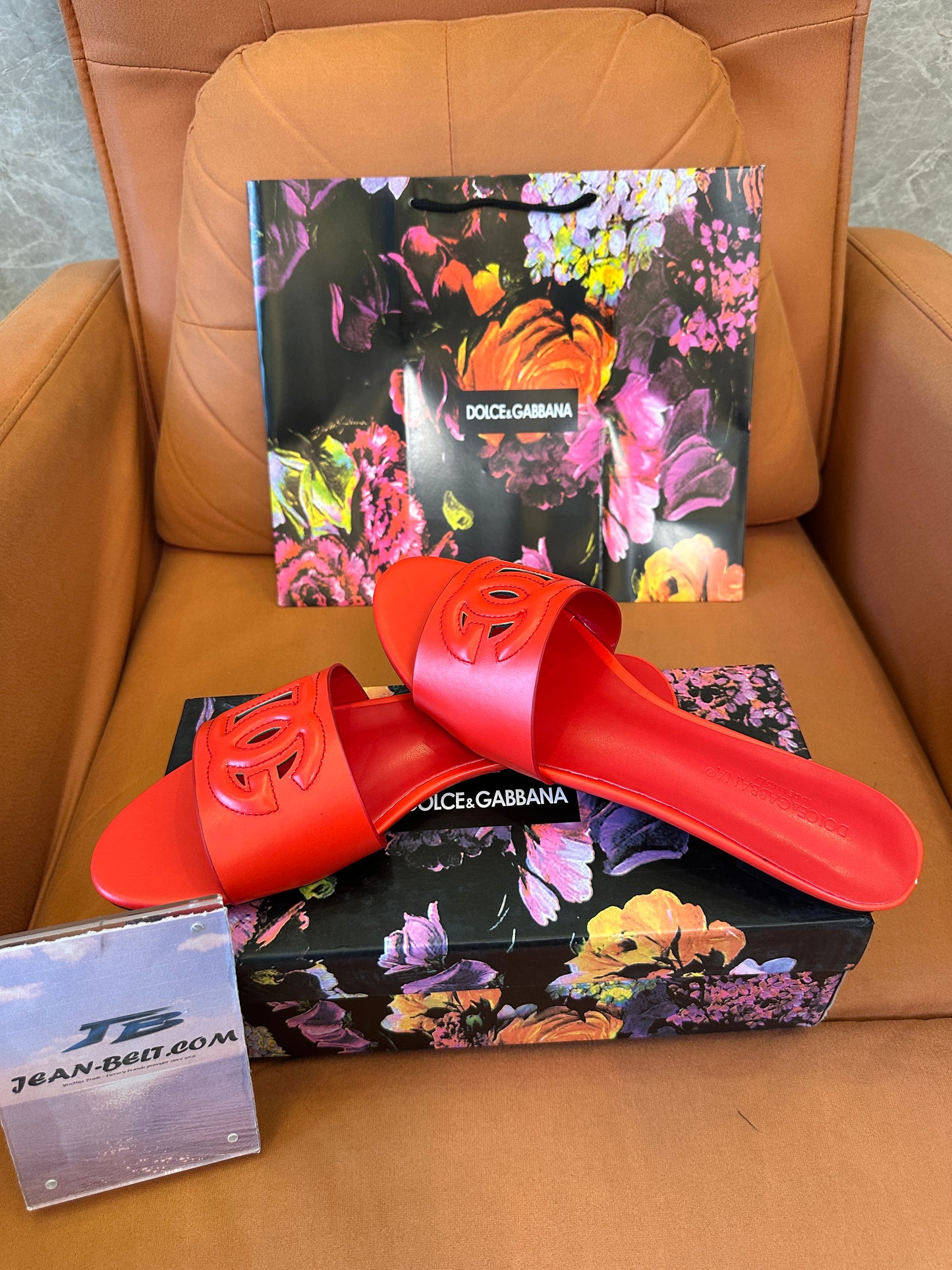 Dolce & Gabbana DG Logo Leather Slide Sandals