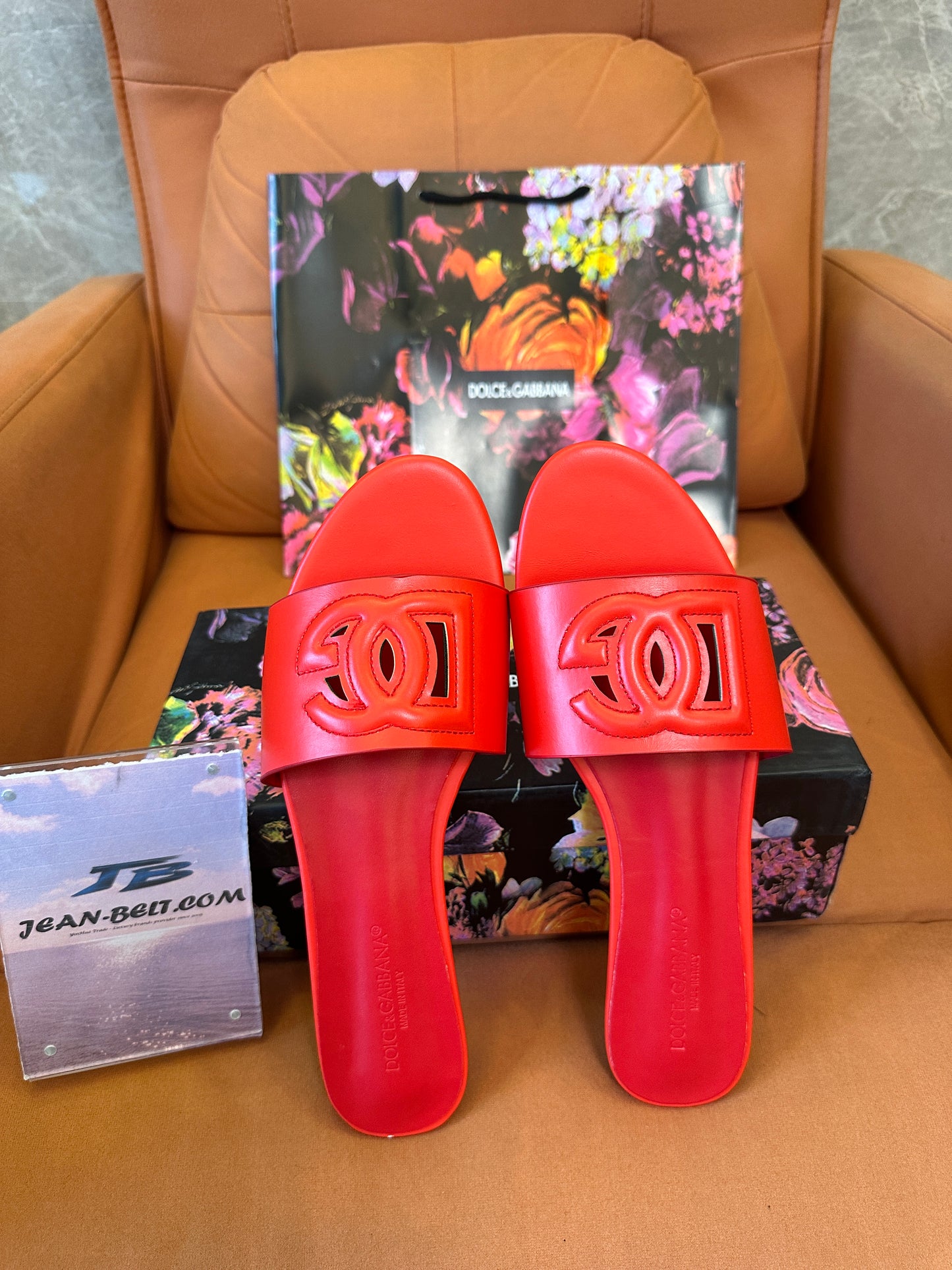 Dolce & Gabbana DG Logo Leather Slide Sandals