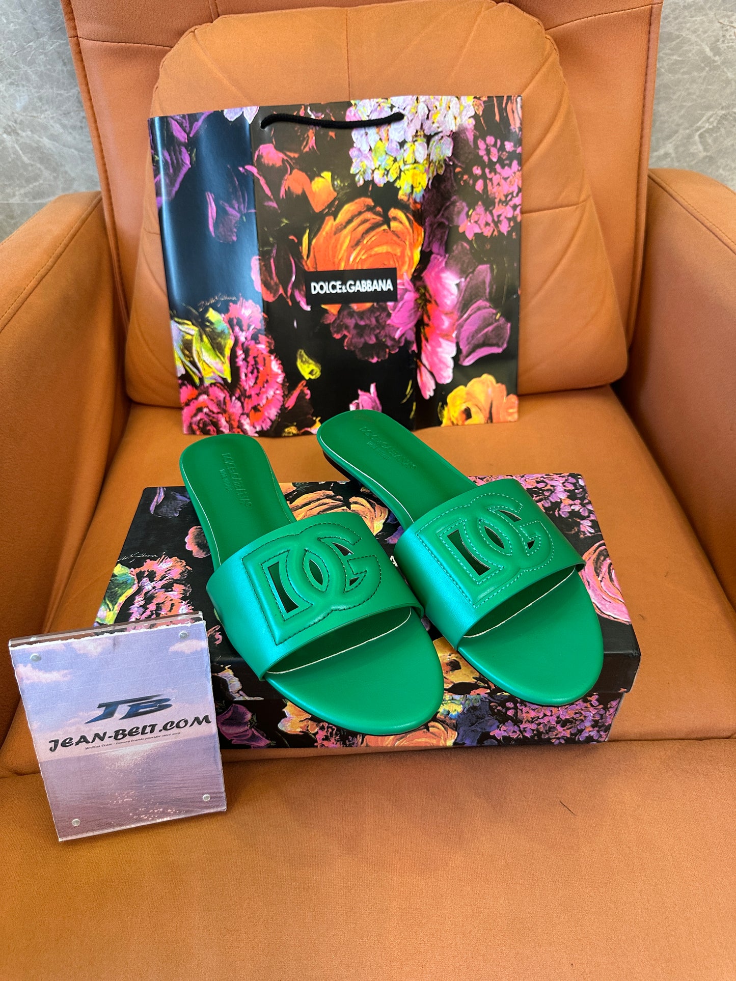 Dolce & Gabbana DG Logo Leather Slide Sandals