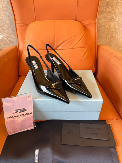 Prada Black Patent Leather Slingback Heels