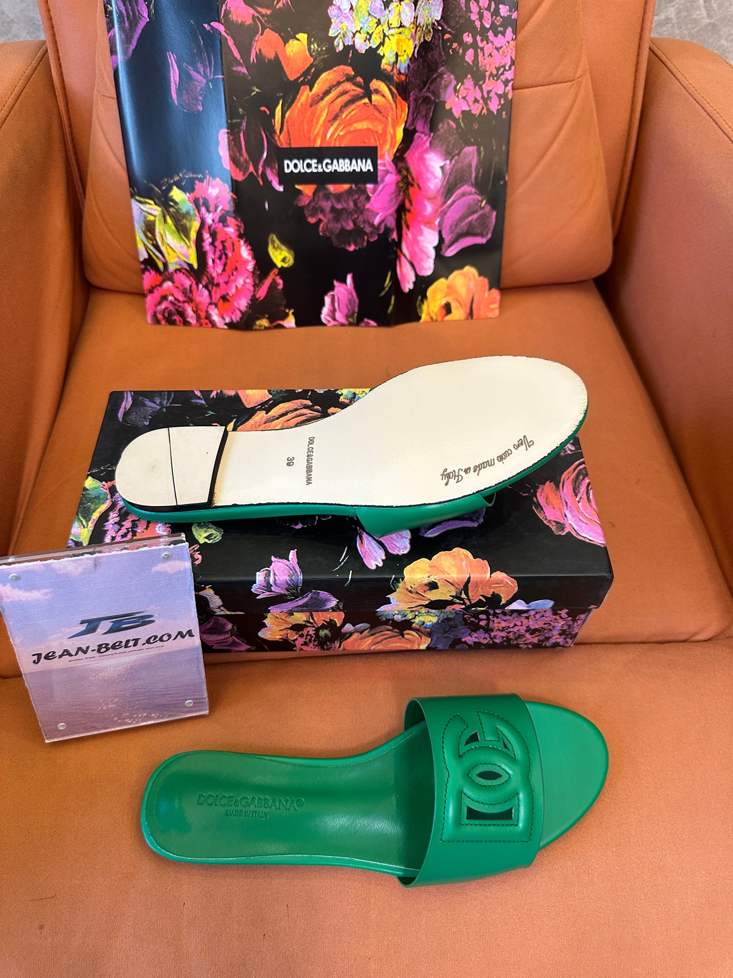 Dolce & Gabbana DG Logo Leather Slide Sandals