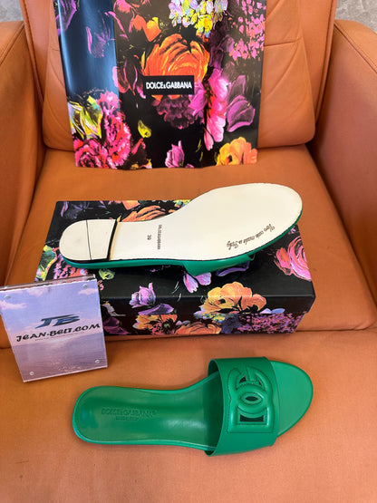Dolce & Gabbana DG Logo Leather Slide Sandals