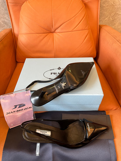 Prada Black Patent Leather Slingback Heels