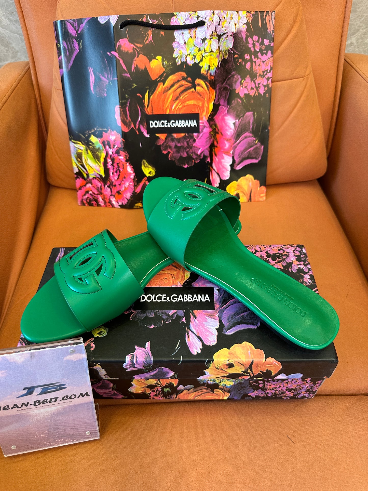 Dolce & Gabbana DG Logo Leather Slide Sandals