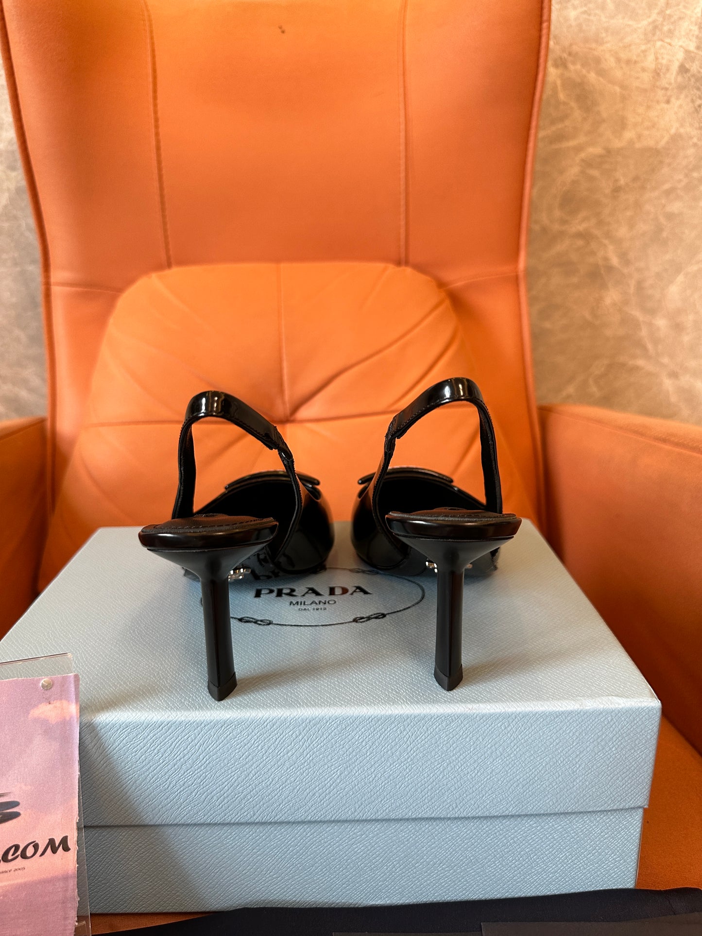 Prada Black Patent Leather Slingback Heels