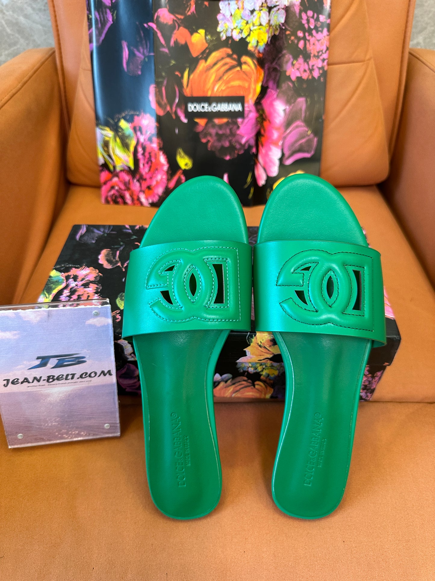 Dolce & Gabbana DG Logo Leather Slide Sandals