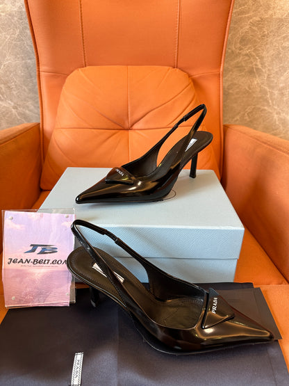 Prada Black Patent Leather Slingback Heels