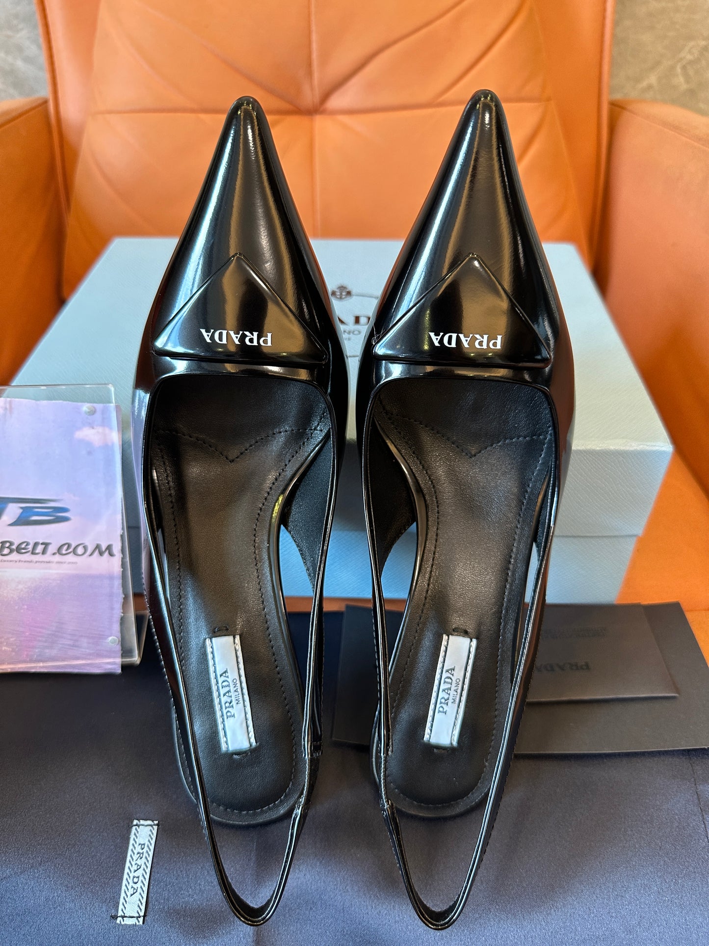 Prada Black Patent Leather Slingback Heels