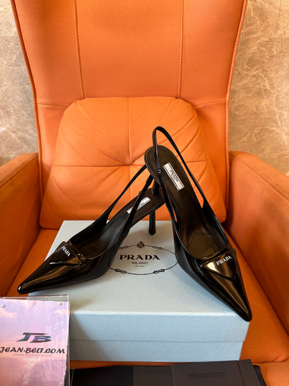 Prada Black Patent Leather Slingback Heels