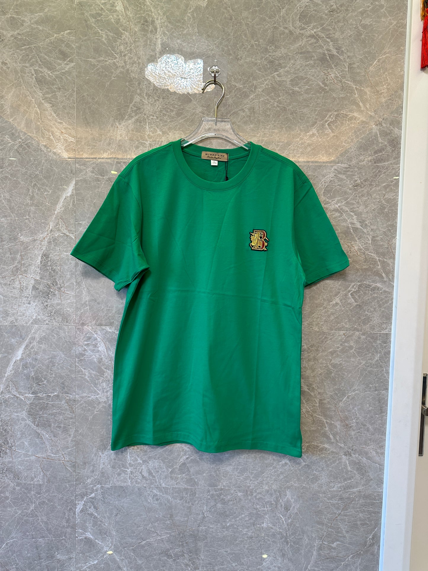 Burberry Green Cotton T-shirt with Embroidered B Logo