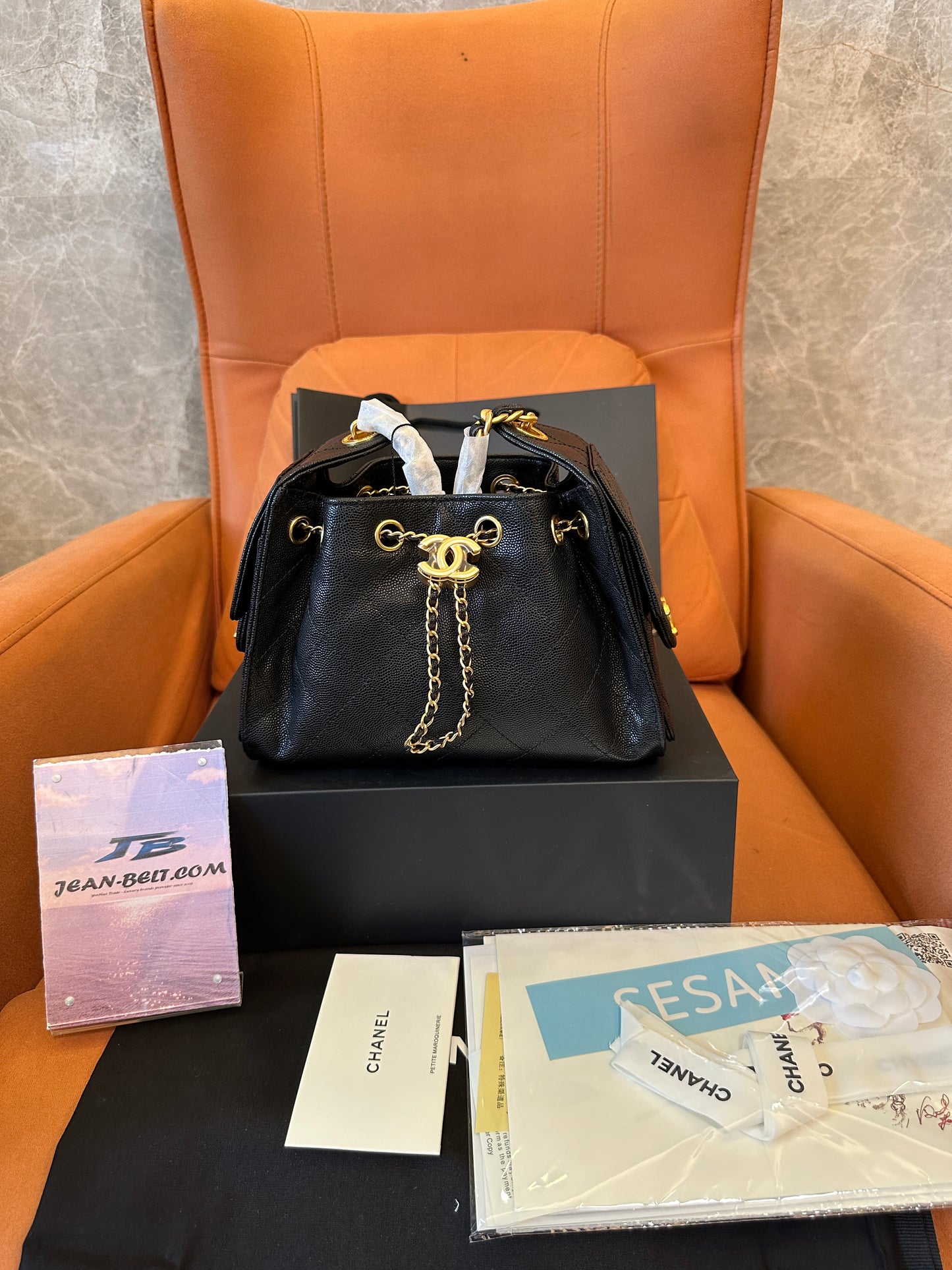 Chanel Drawstring Bucket Bag Black Caviar Leather