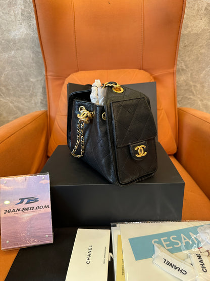 Chanel Drawstring Bucket Bag Black Caviar Leather