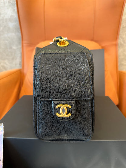 Chanel Drawstring Bucket Bag Black Caviar Leather