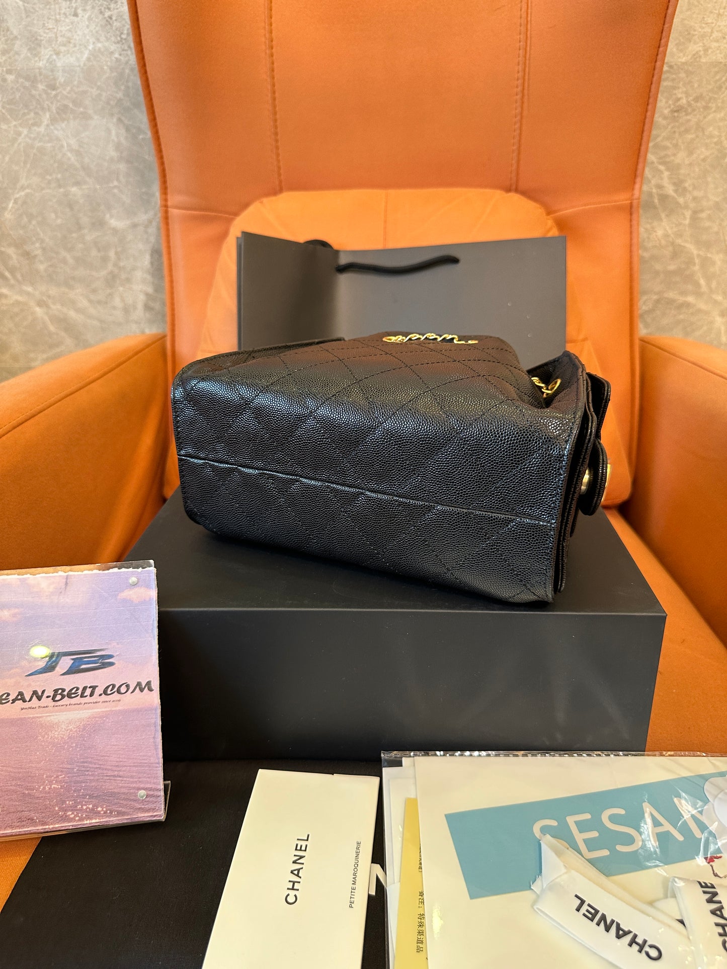 Chanel Drawstring Bucket Bag Black Caviar Leather