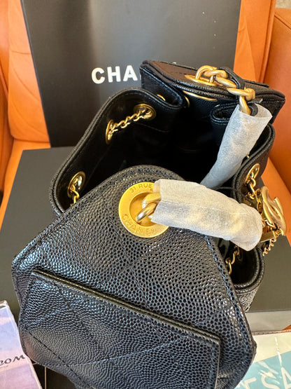 Chanel Drawstring Bucket Bag Black Caviar Leather