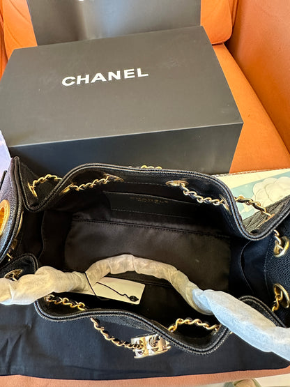 Chanel Drawstring Bucket Bag Black Caviar Leather
