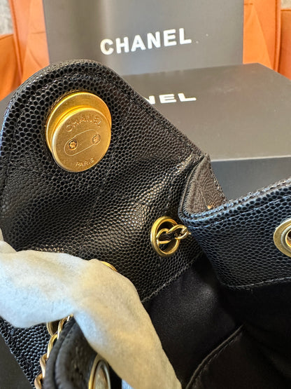 Chanel Drawstring Bucket Bag Black Caviar Leather