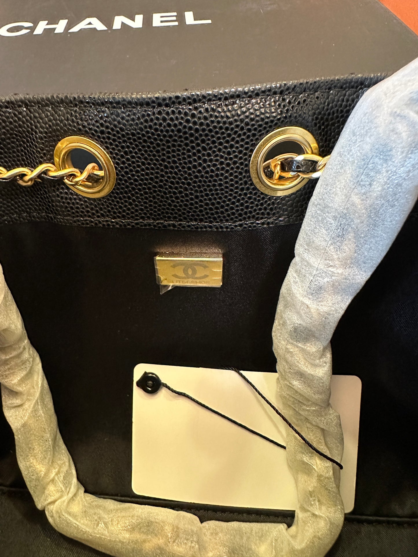 Chanel Drawstring Bucket Bag Black Caviar Leather