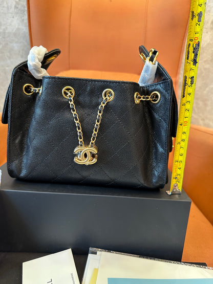 Chanel Drawstring Bucket Bag Black Caviar Leather