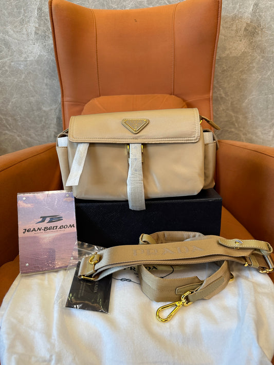 Prada Re-Nylon Cargo Shoulder Bag Sand Beige