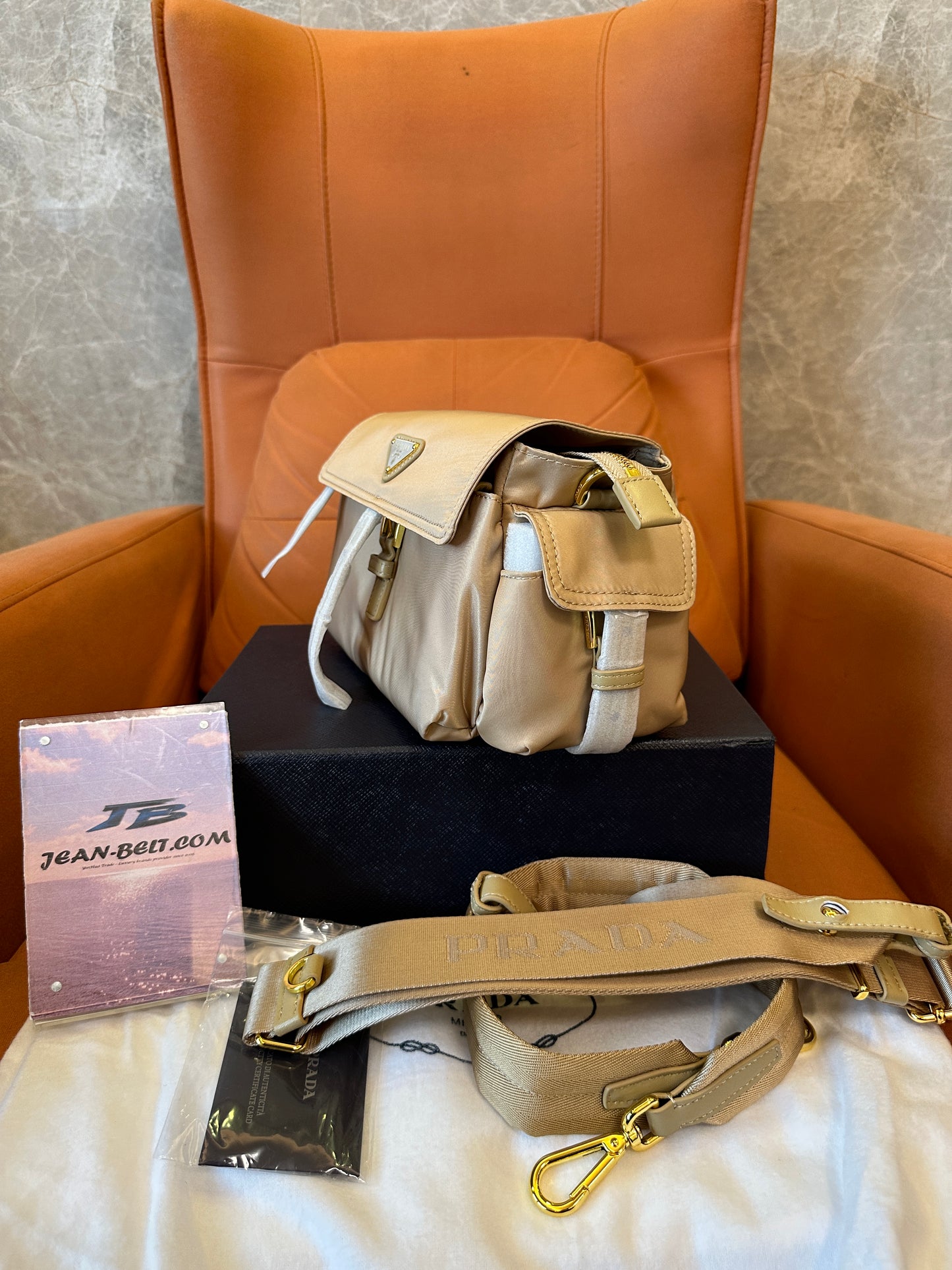 Prada Re-Nylon Cargo Shoulder Bag Sand Beige
