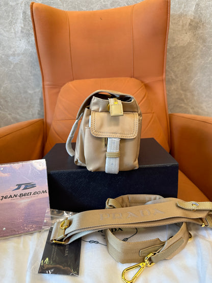 Prada Re-Nylon Cargo Shoulder Bag Sand Beige
