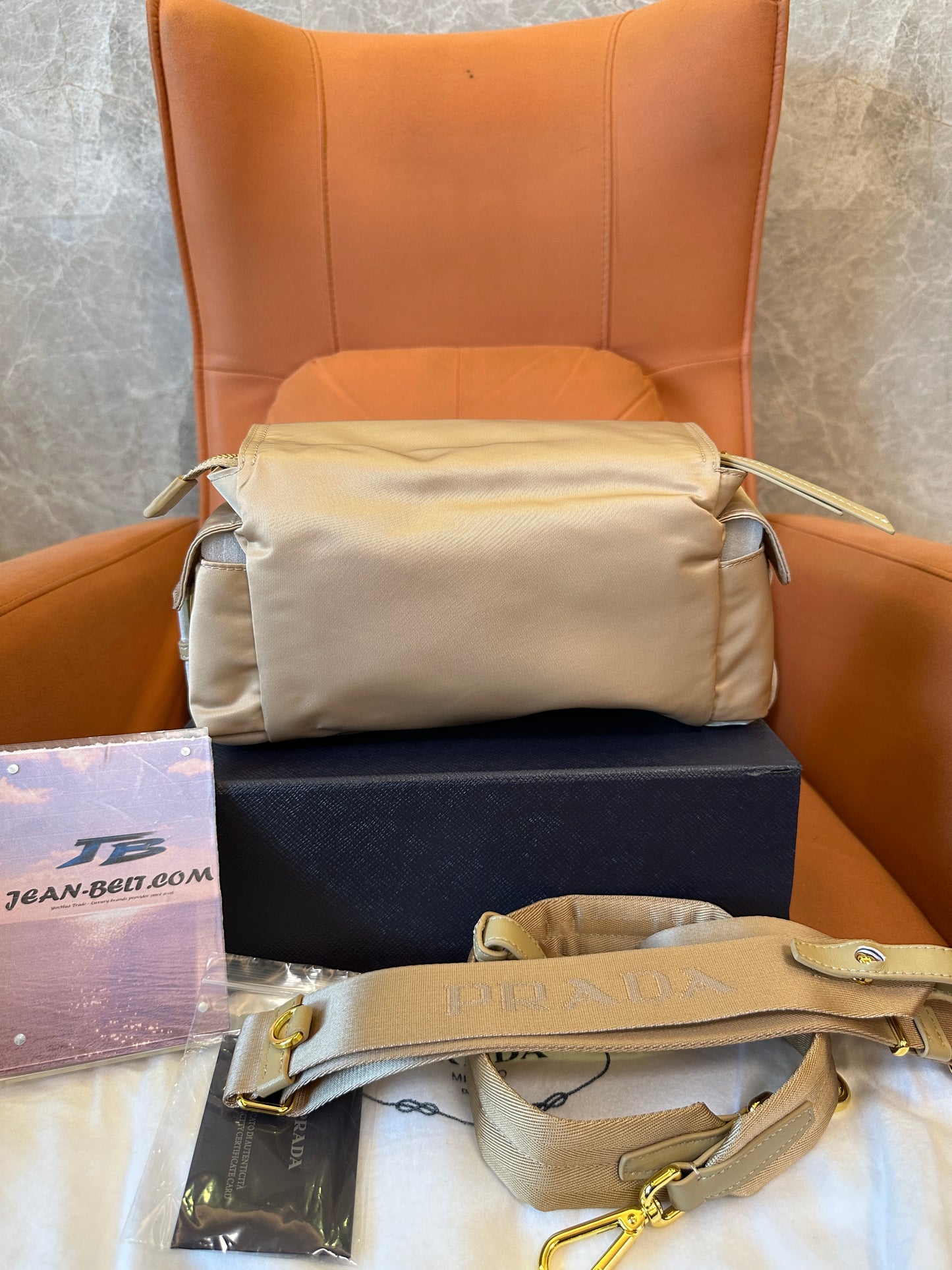 Prada Re-Nylon Cargo Shoulder Bag Sand Beige