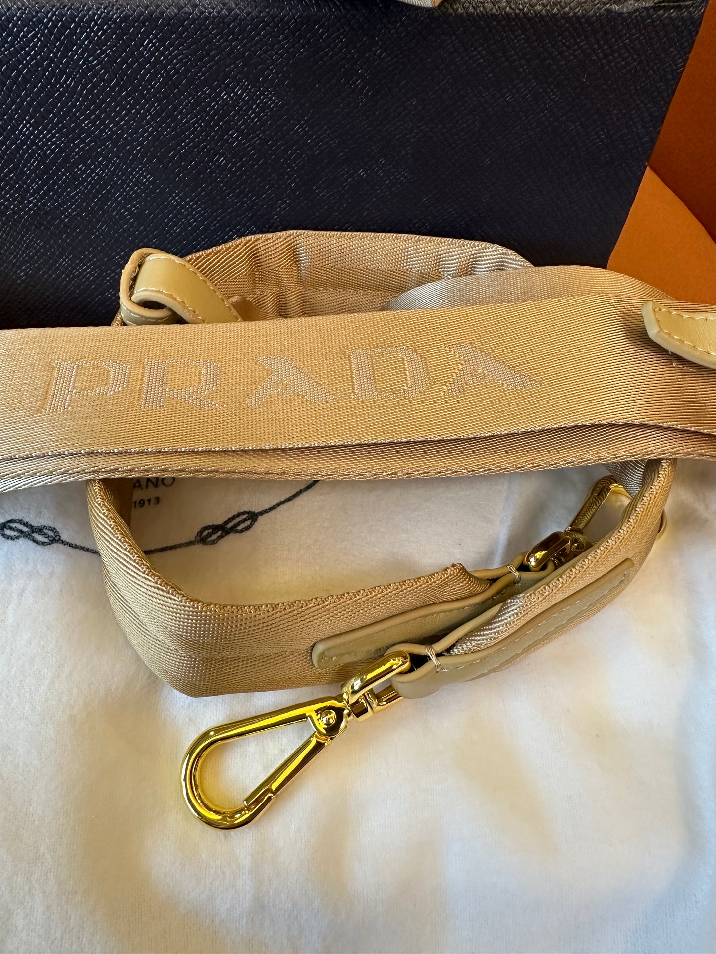 Prada Re-Nylon Cargo Shoulder Bag Sand Beige