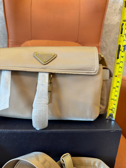 Prada Re-Nylon Cargo Shoulder Bag Sand Beige
