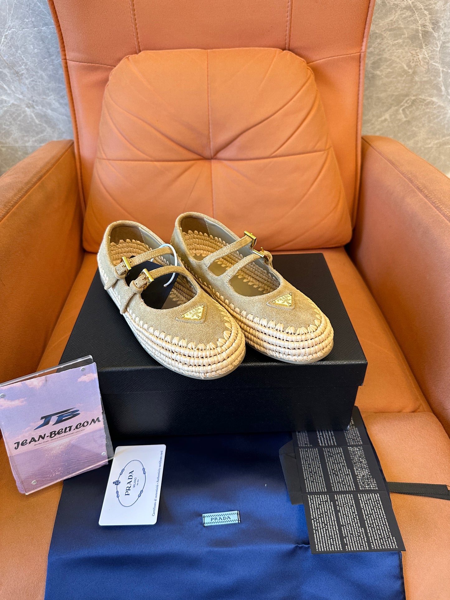 Prada Suede Double-Strap Espadrille Mary Jane Flats