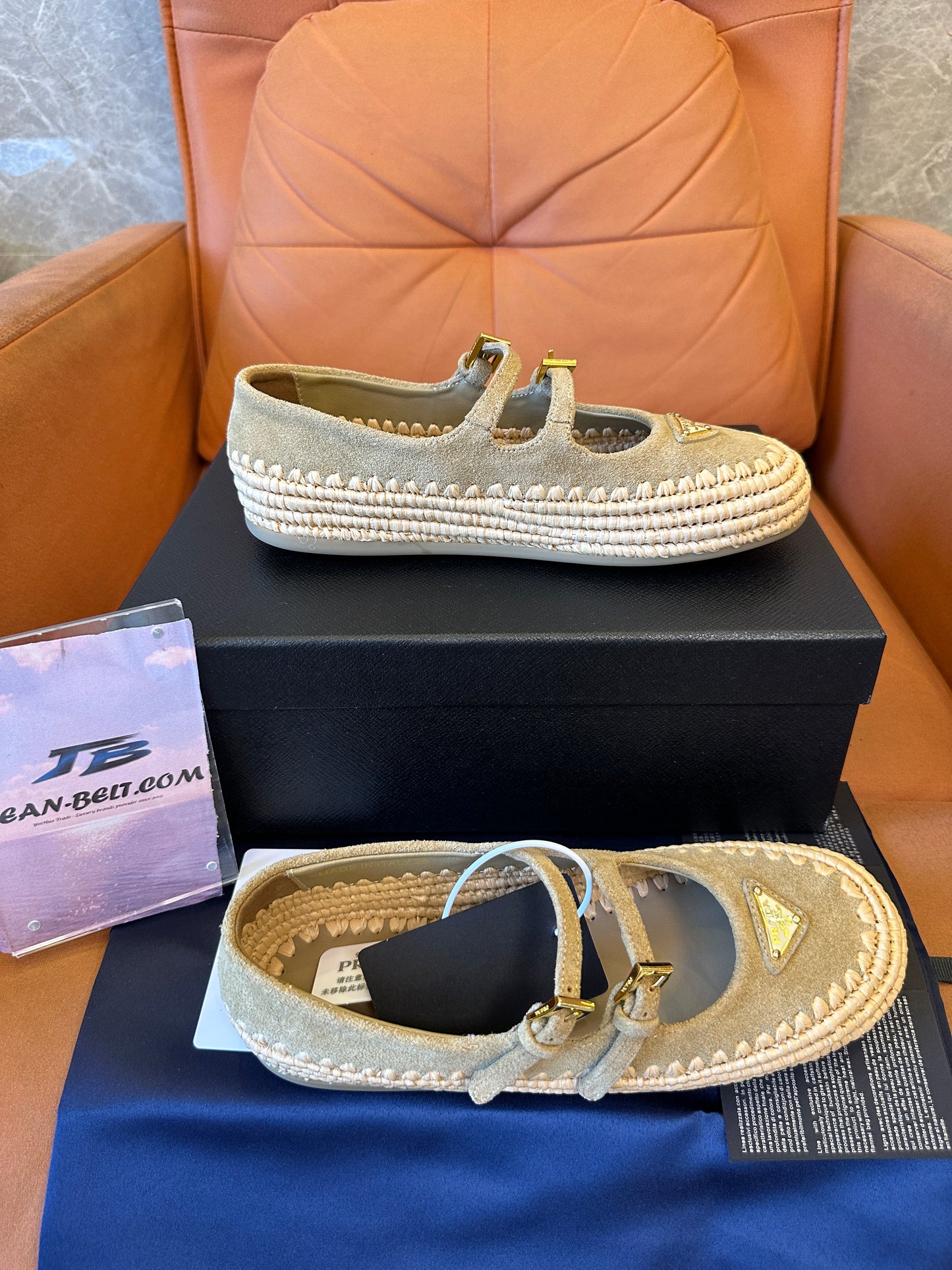 Prada Suede Double-Strap Espadrille Mary Jane Flats