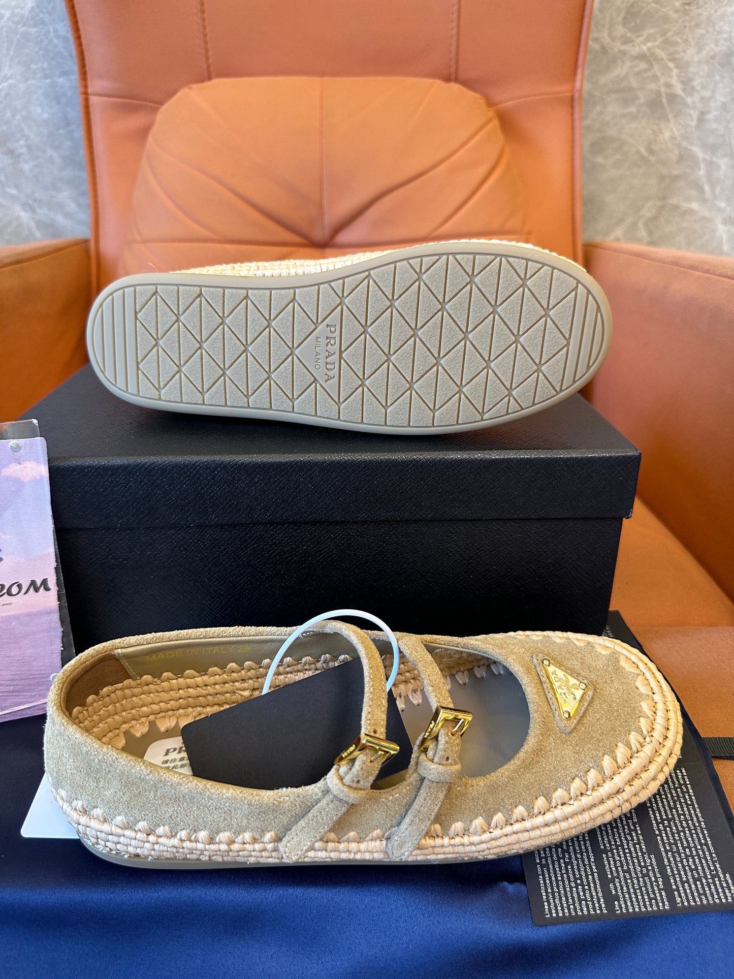 Prada Suede Double-Strap Espadrille Mary Jane Flats