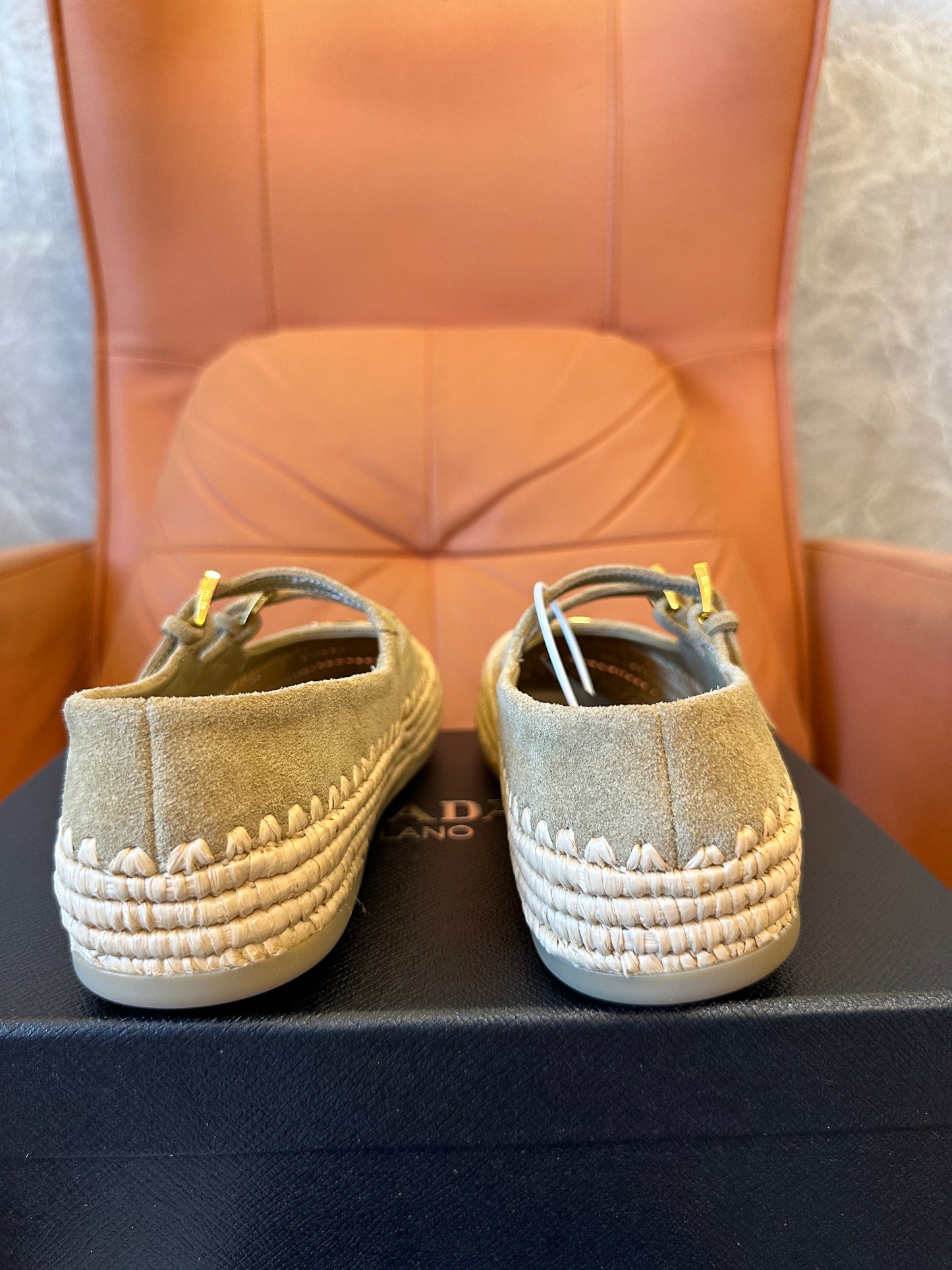 Prada Suede Double-Strap Espadrille Mary Jane Flats
