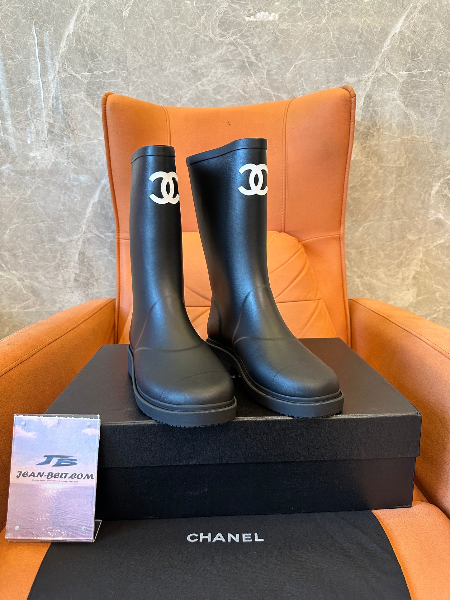 Chanel CC Logo Rubber Rain Boots Black