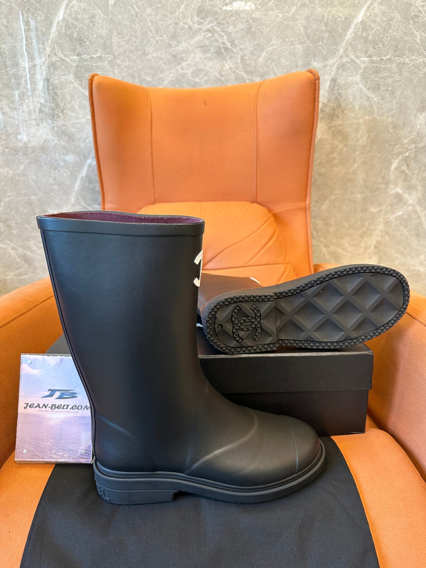 Chanel CC Logo Rubber Rain Boots Black